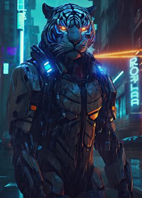 Cyberpunk Tiger Robot