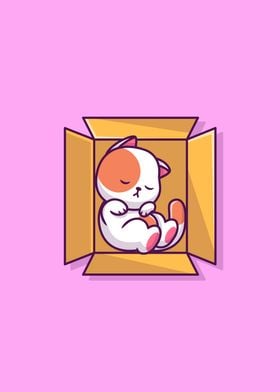 Cute Cat Sleeping In Box