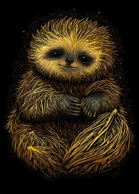 Sloth black gold poster