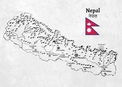 Handdrawn Nepal Map