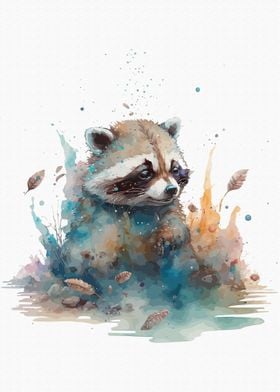 Raccoon  in watercolor