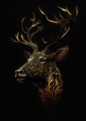 Deer gold black poster