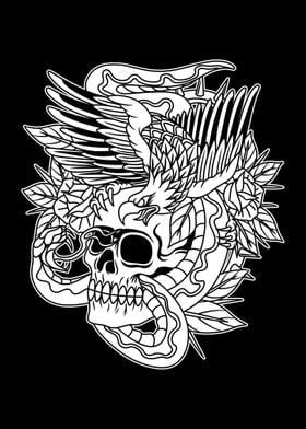 Eagle Skull  Tattoo BnW