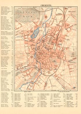 Vintage Map Chemnitz 19 Jh
