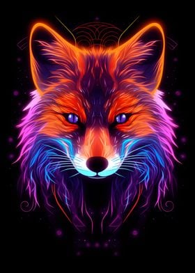 Colorful neon fox