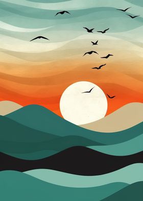 Waves Sea Sun Birds