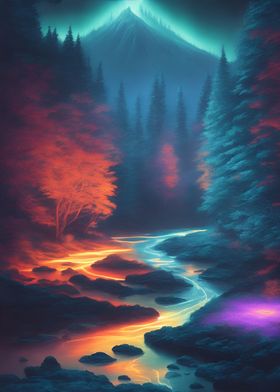 Neon forest landscape