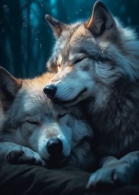 wolves couple sleeping