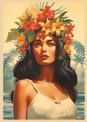 Vintage Hawaii Travel Girl