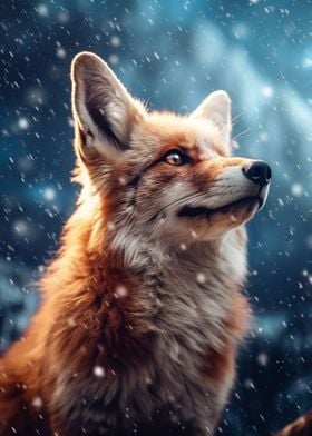 red fox with snow around