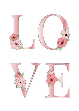 Pink blooming LOVE sign