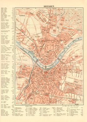 Vintage Map Dresden 19 Jh