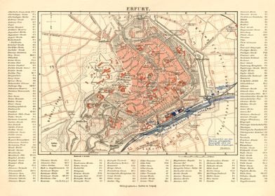 Vintage Map Erfurt 19 Jh