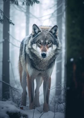 Wolf in Snowy forest
