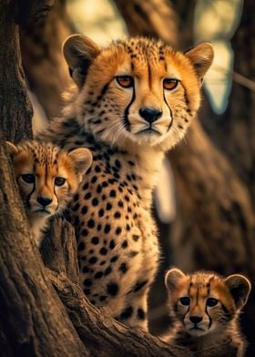 Cheetah With Cubs