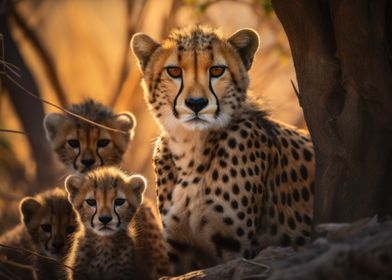 Cheetah With Cubs