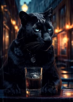 black panther drinking