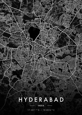 Hyderabad City Map Dark