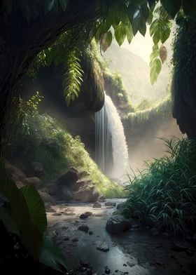 Waterfall in Forest Nature