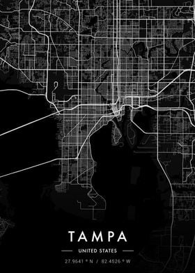 Tampa City Map Dark