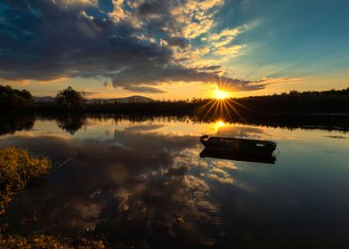 Autumn sunset, lake,Poland