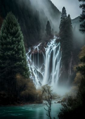 Waterfall in Forest Nature