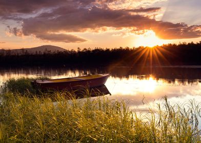 Sunset, reflection on lake