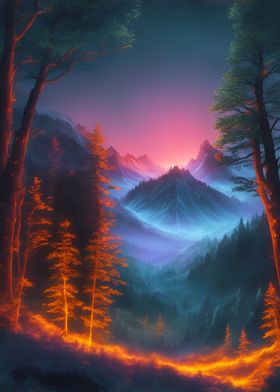 Neon glowing landscape