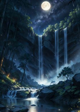 Waterfall In The Night