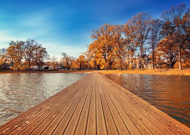 Autumn pier on the lake