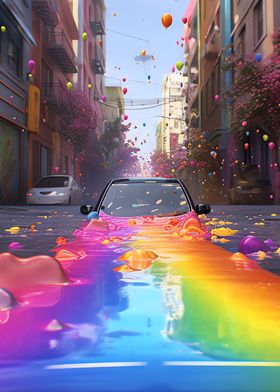 Rainbow Car at City