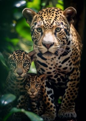 Jaguar With Cubs