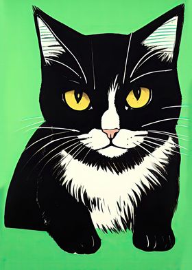 Retro Cat Linocut