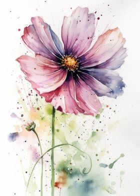 Cosmos Flower Watercolor