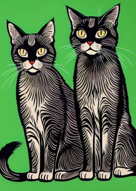 Linocut Cats