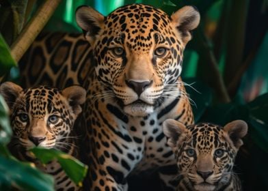 Jaguar With Cubs