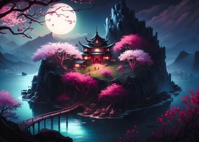 Japanese landscape night