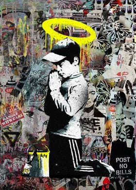Graffiti Pray Kid Banksy