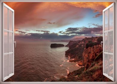 Window view sea sunset