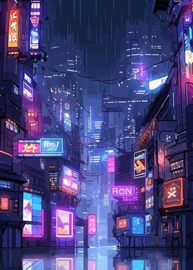 Night Cyberpunk Cityscape