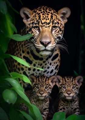 Jaguar With Cubs