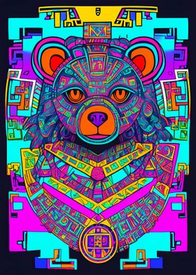 Colorful Neon Aztec Bear