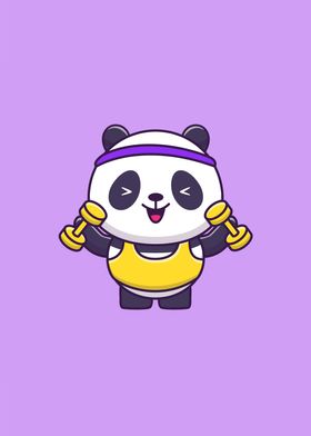 Cute Panda Lifting Dumbbel