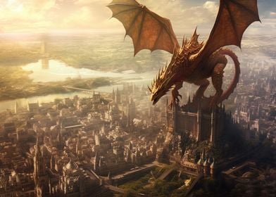 Dragon ruling over a city