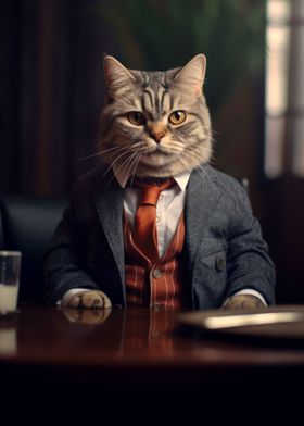 kitty cat wearing a suit