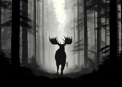 Giant moose in forest 