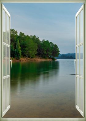 Window view calm lake