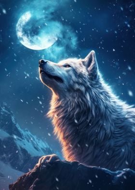 wolf and moon