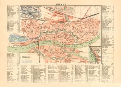 Vintage Map Bremen 1900
