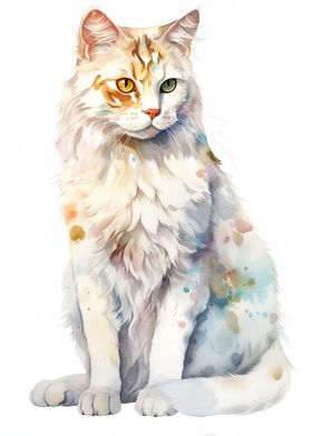 Cute White Watercolor Cat